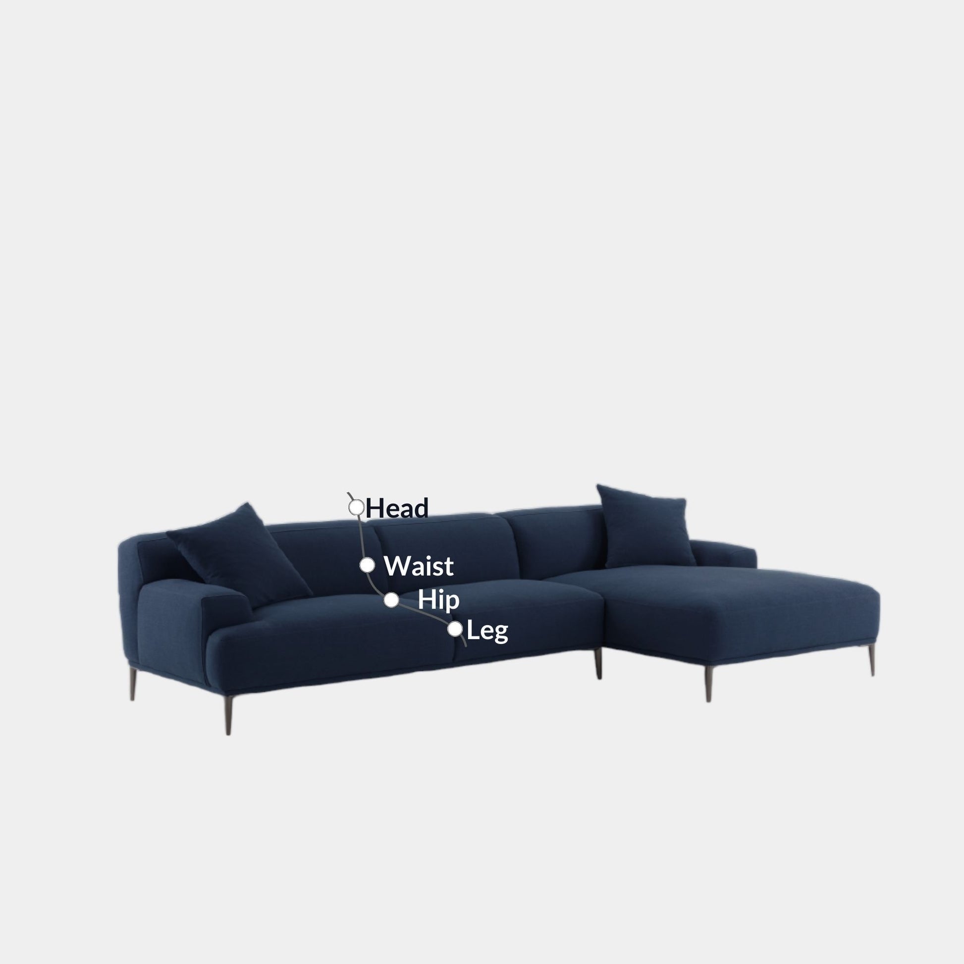 Crystal fabric sectional sofa large right blue