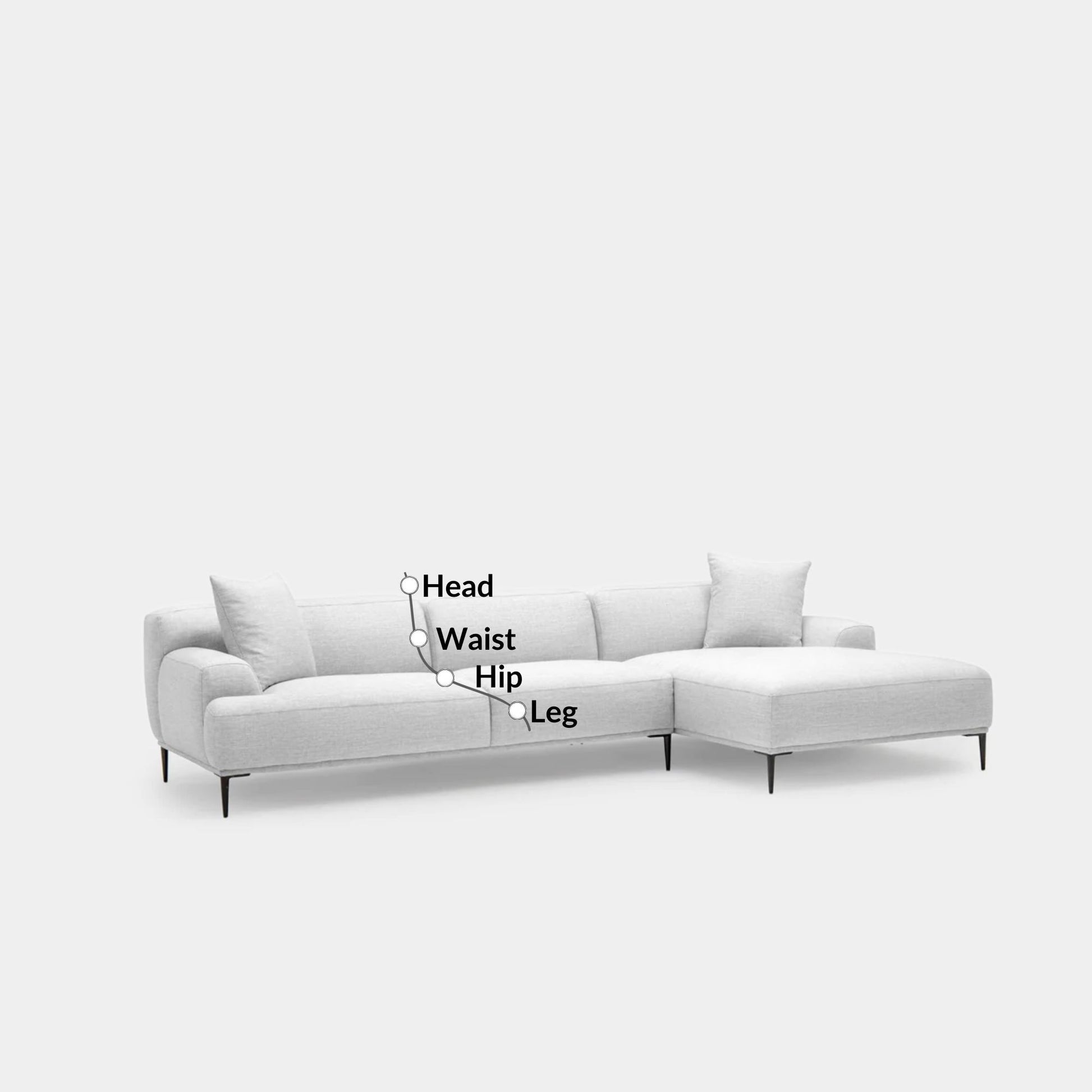 Crystal fabric sectional sofa large right grey