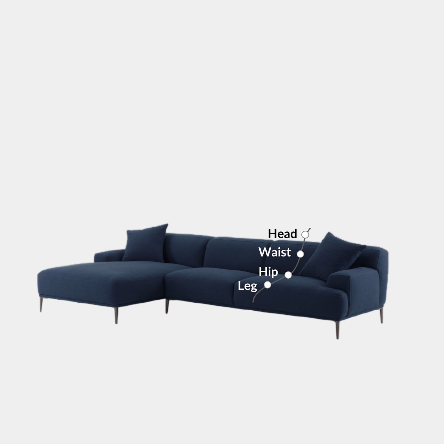 Crystal fabric sectional sofa large left blue