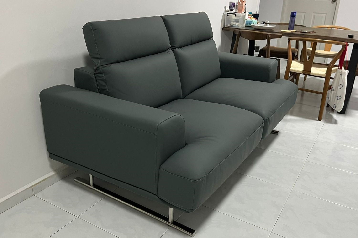 Charles 2 seater blue top grain leather sofa