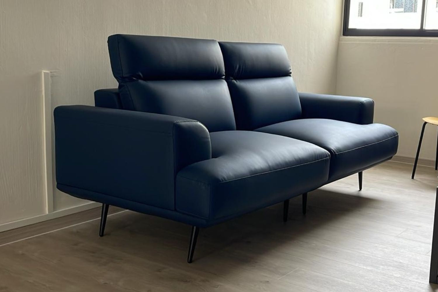 Charles 3 seater dark blue faux leather sofa