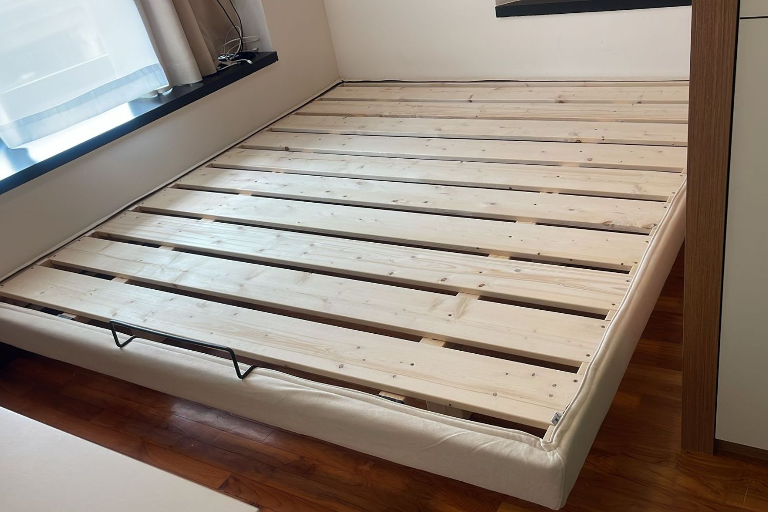 Crystal king size beige fabric upholstery bed frame