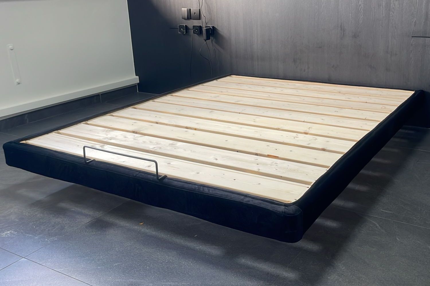 Crystal queen size black fabric bed frame