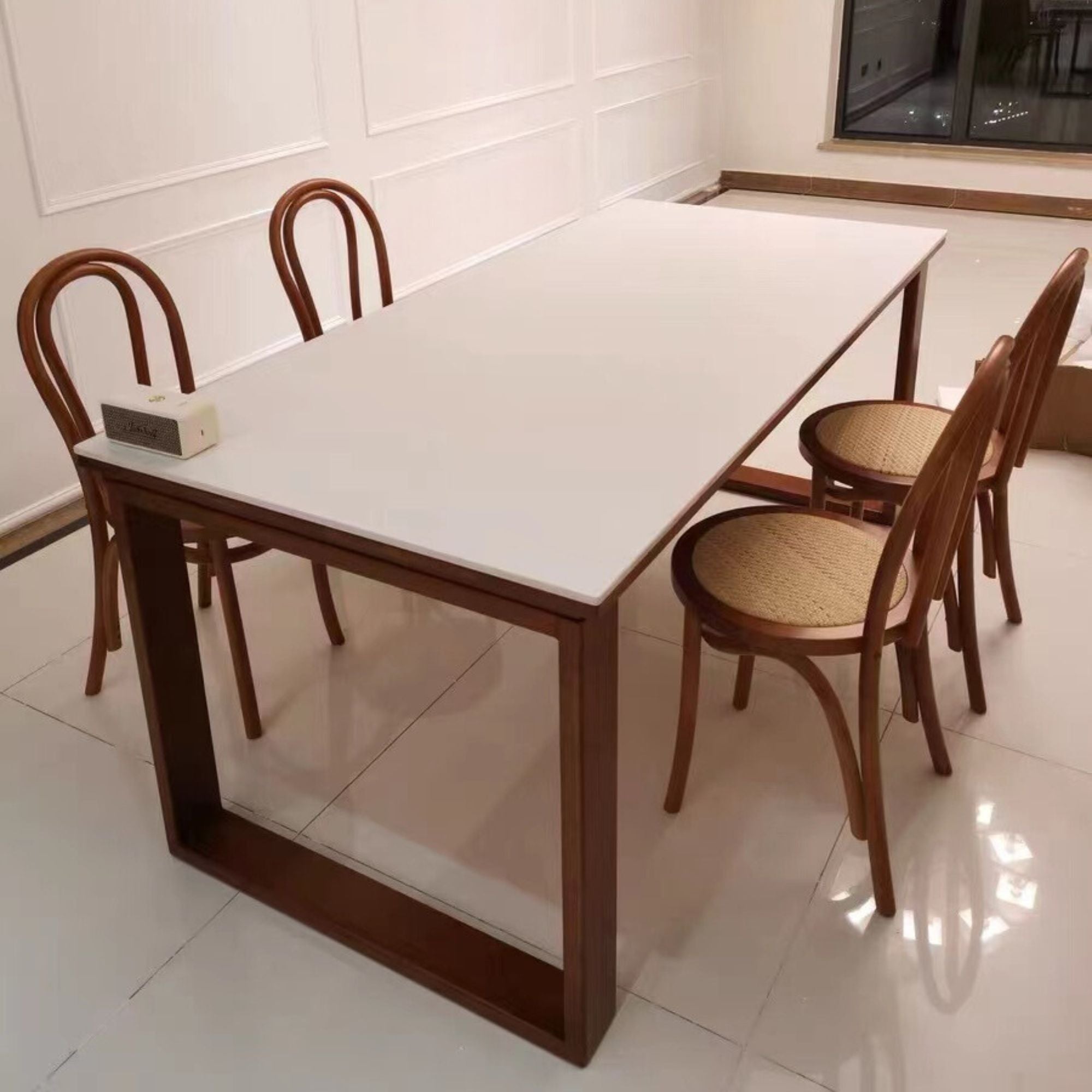 Tanner white sintered stone dining table in dining room