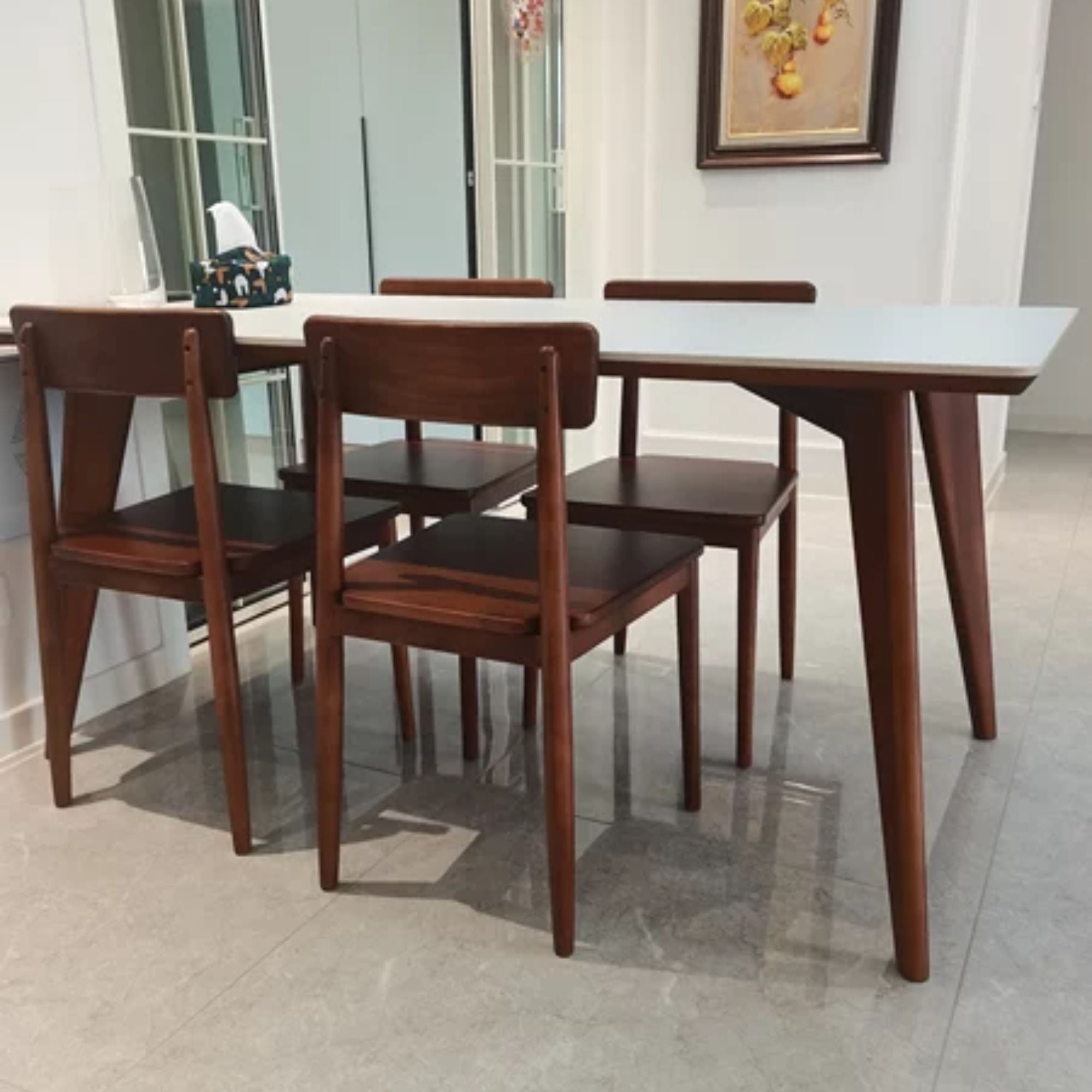 Taylor white sintered stone dining table in dining room