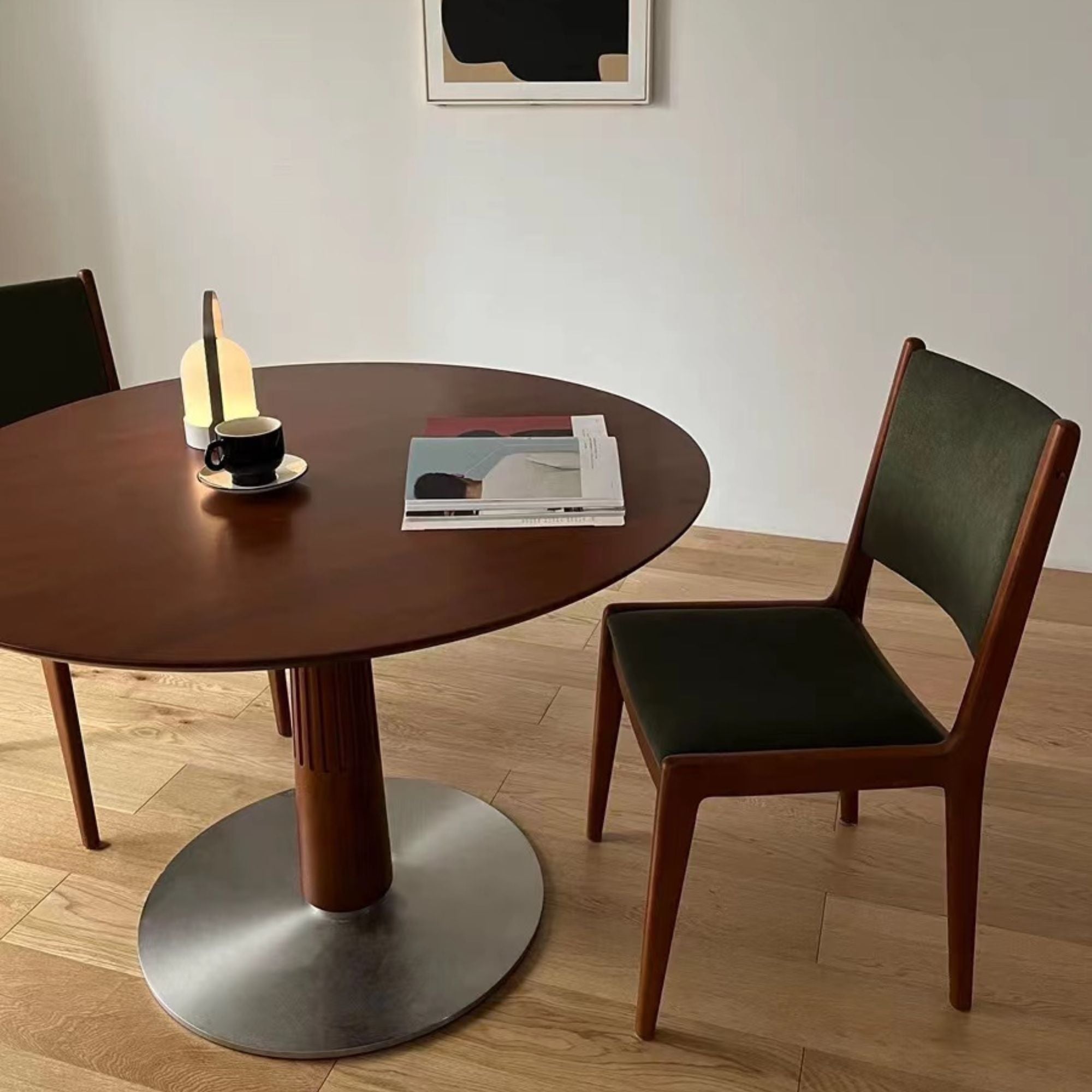 Troy poplar wood chair as part of round dining table set