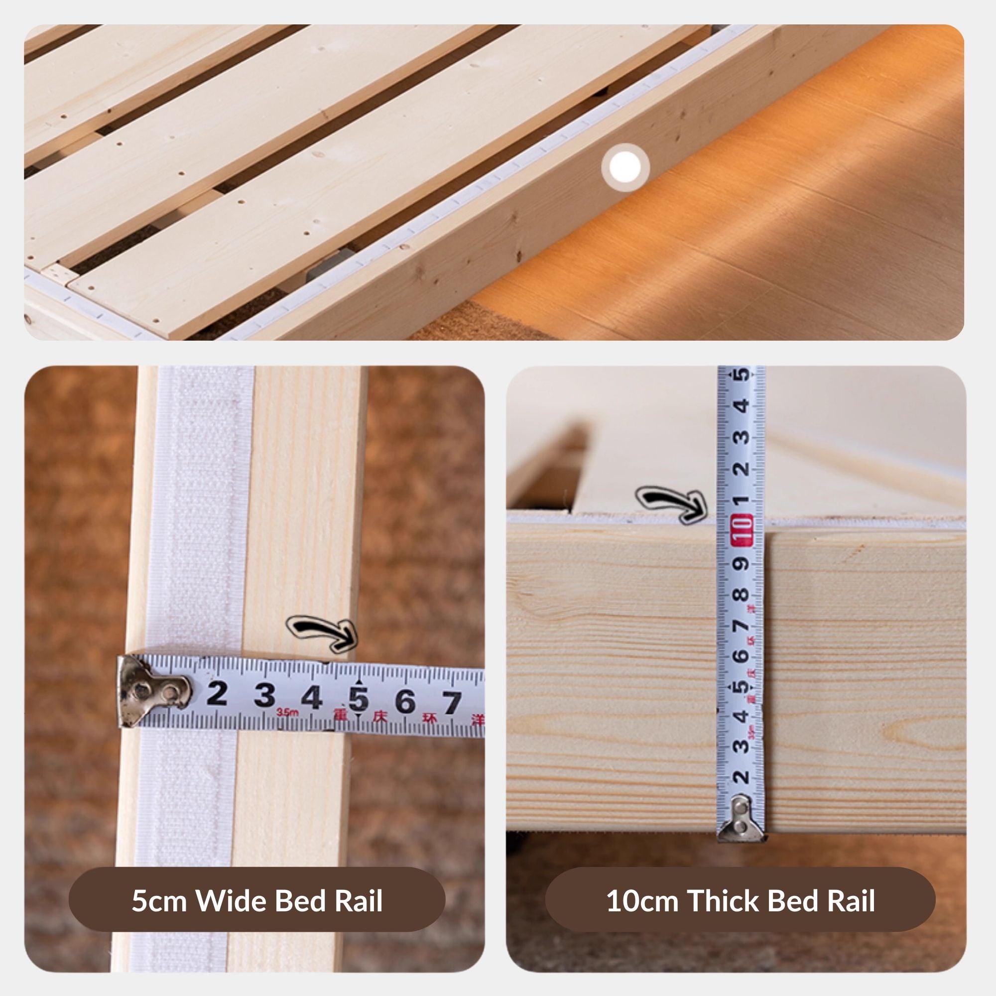 Bed rail width and thickness dimensions