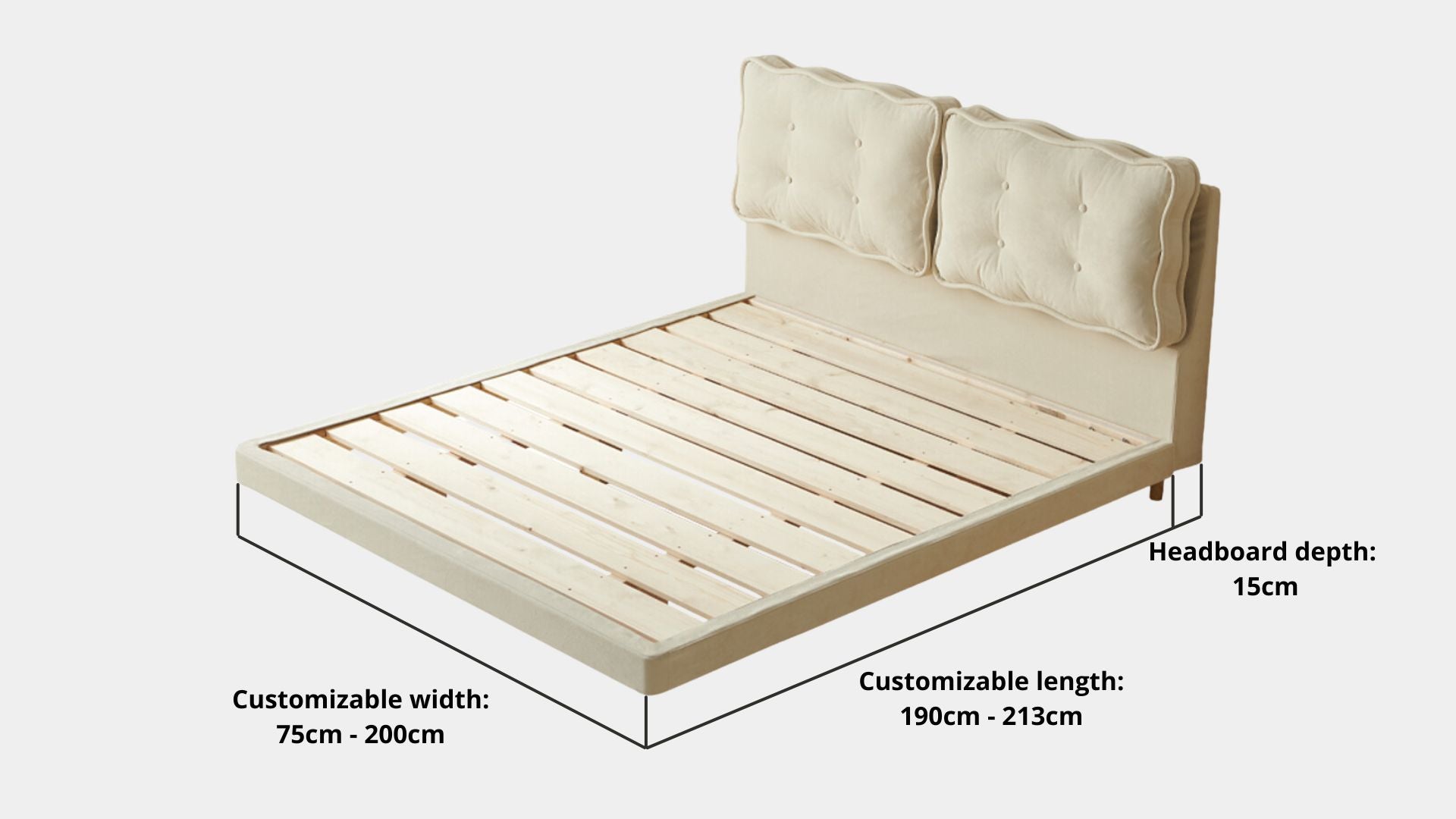 Key bed frame dimensions for Candy Fabric Bed Frame