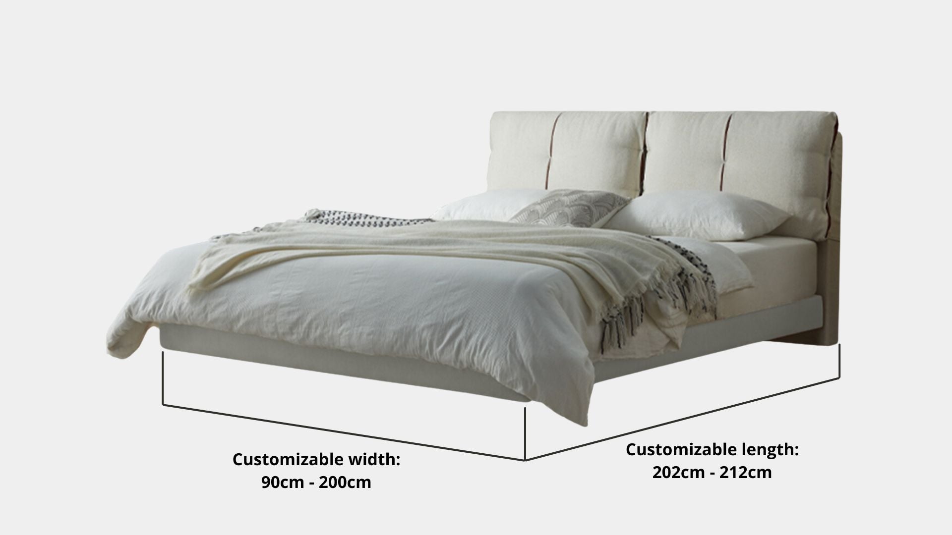 Key bed frame dimensions for Claudia Fabric Bed Frame