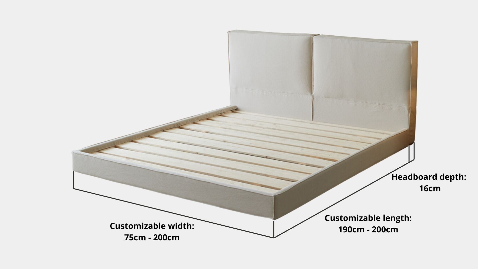 Key bed frame dimensions for Cubix Fabric Bed Frame