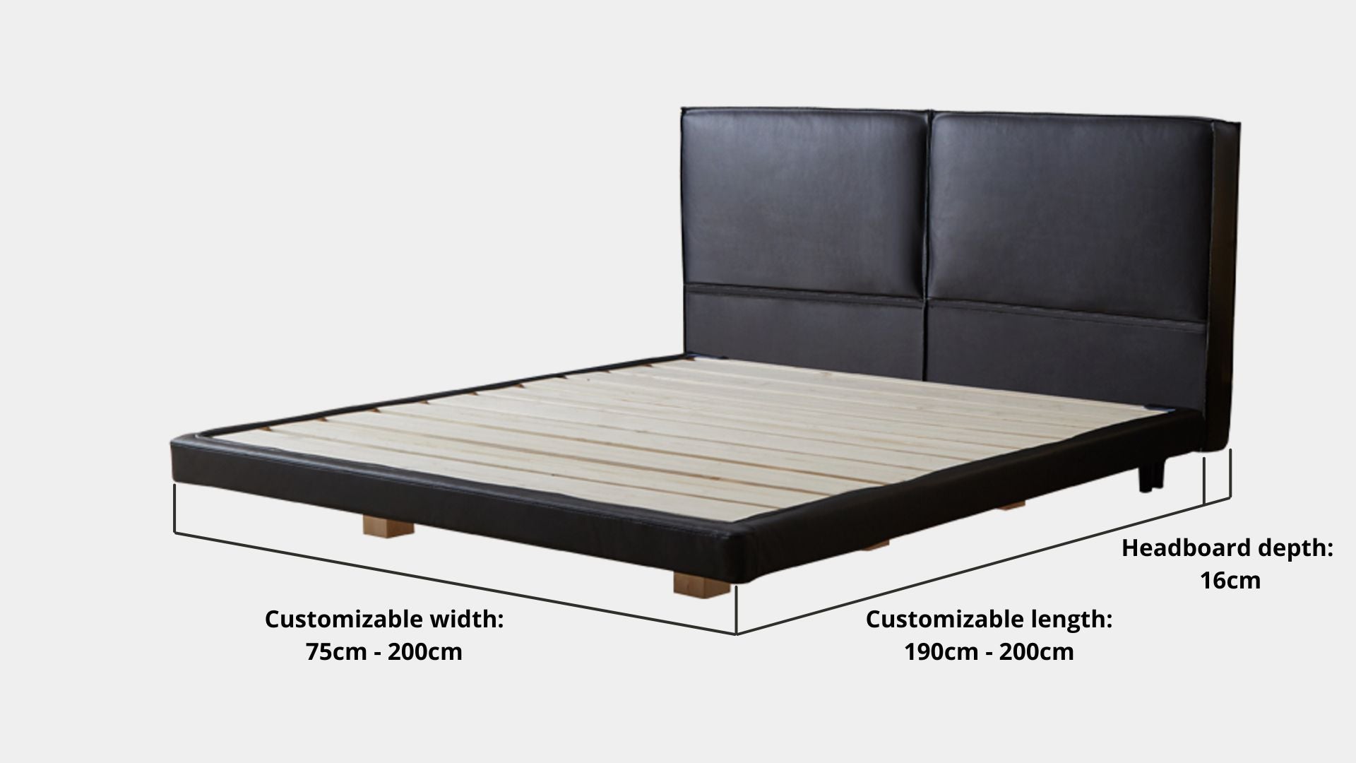 Key bed frame dimensions for Cubix Faux Leather Bed Frame