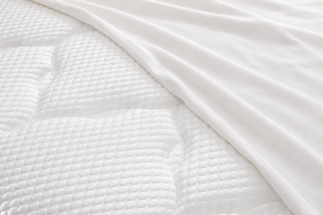 Bedsheet partially covering a mattress