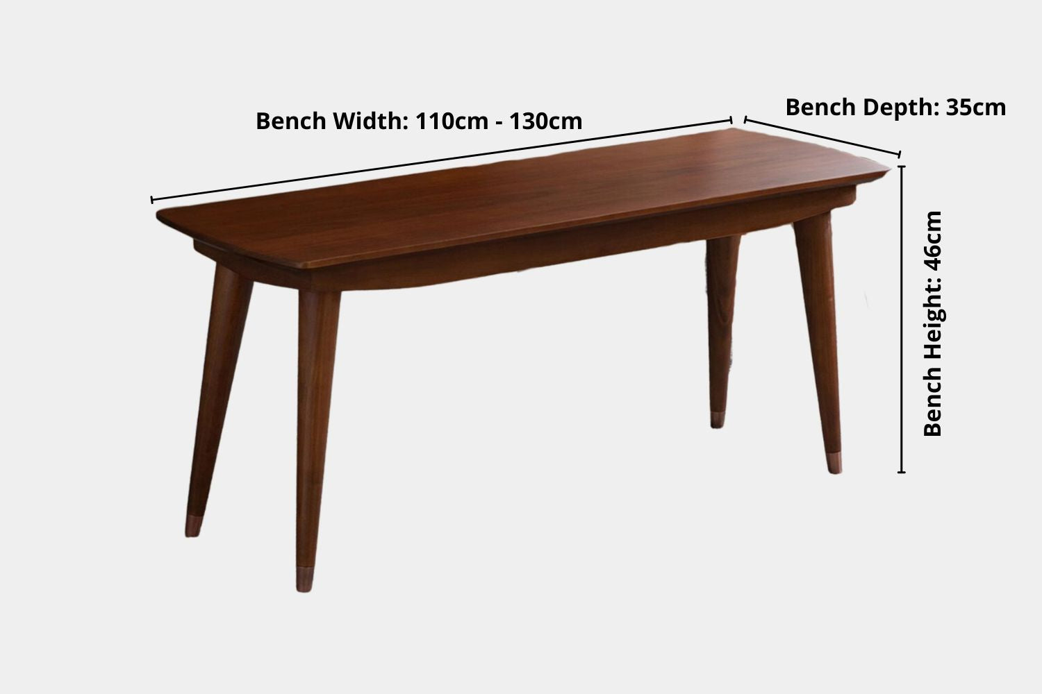 Key product dimensions such as depth, width and height for Tate Poplar Wood Bench
