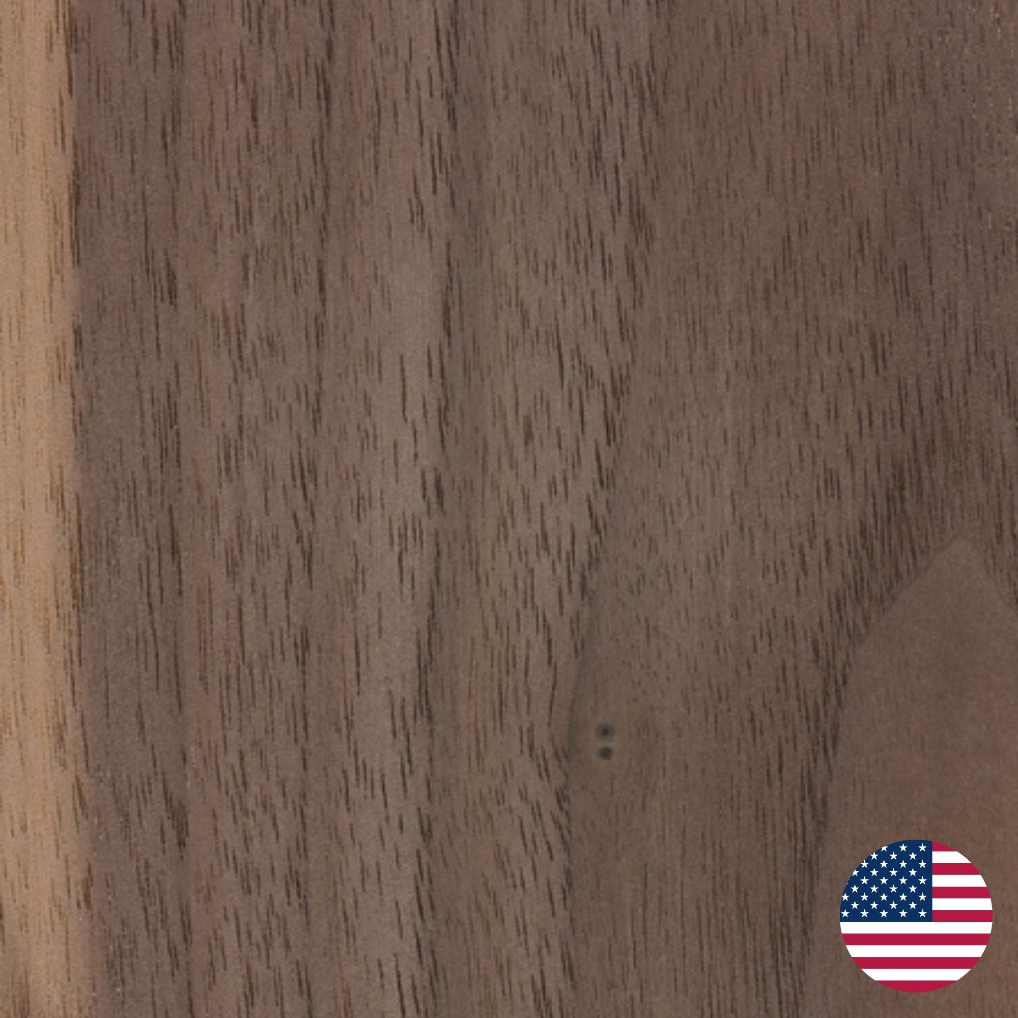Walnut wood grain close up with america flag logo