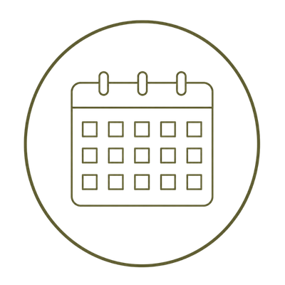 Calendar icon in a circular outline on a white background