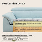 blue sofa with seat cushion details on a beige background