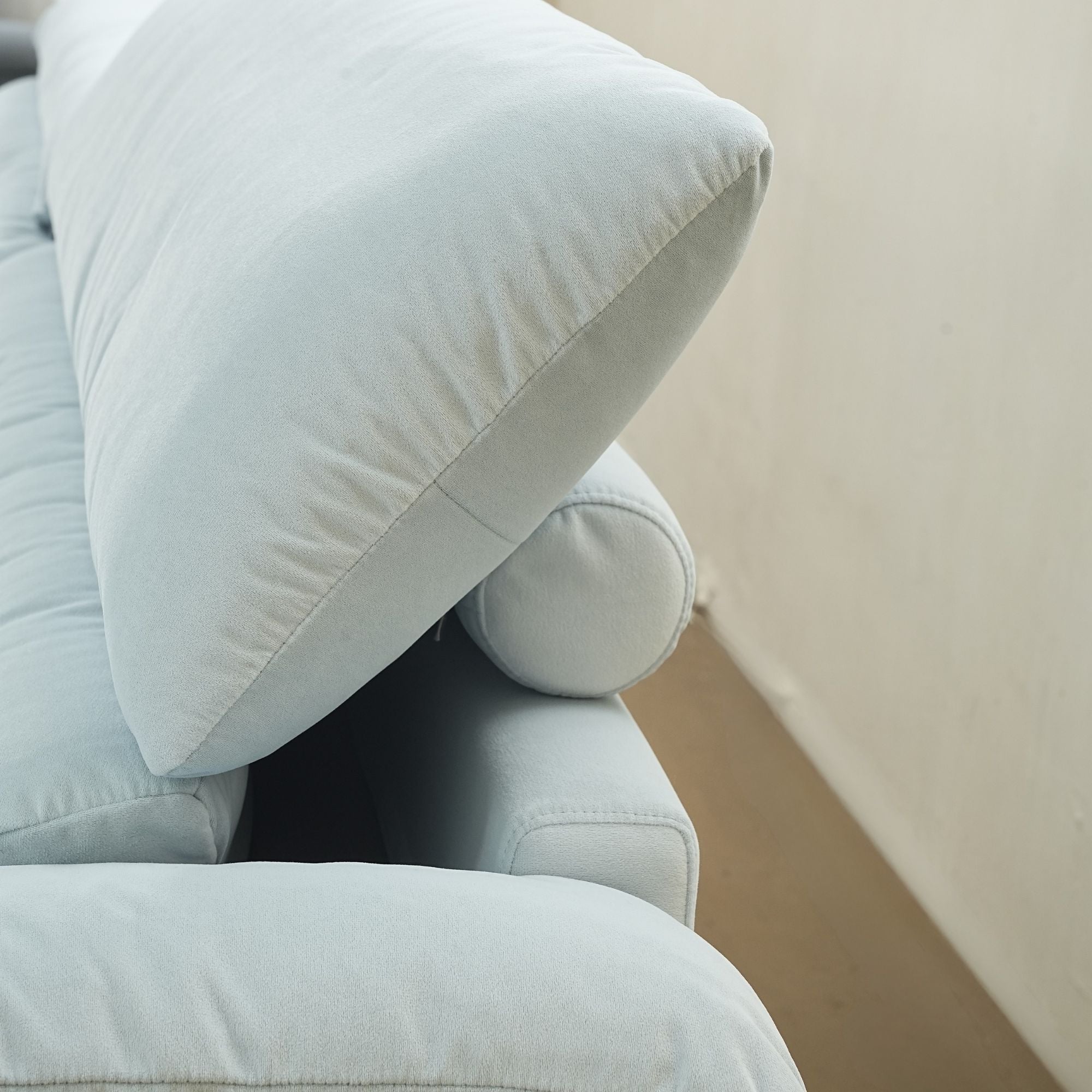 Close up view of Calla Adjustable Backrest Sofa's adjustable backrest