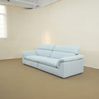 Calla fabric adjustable backrest sofa in blue pet friendly fabric, photo taken on the factory floor