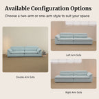 Modular sofa configurations with text indicating customizable layouts.
