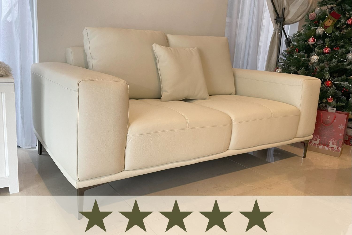 Calm 2 seater white full leather sofa