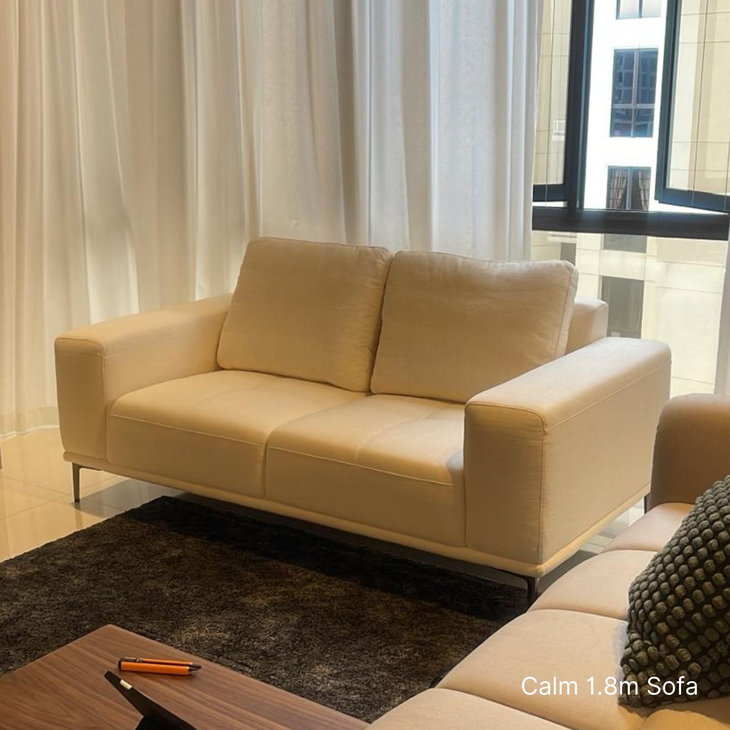 2 seater 180cm Calm fabric sofa in white in our customer's living room