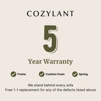 Cozylant 5-year warranty graphic with a beige background
