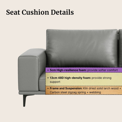 Gray sofa with seat cushion details on a beige background
