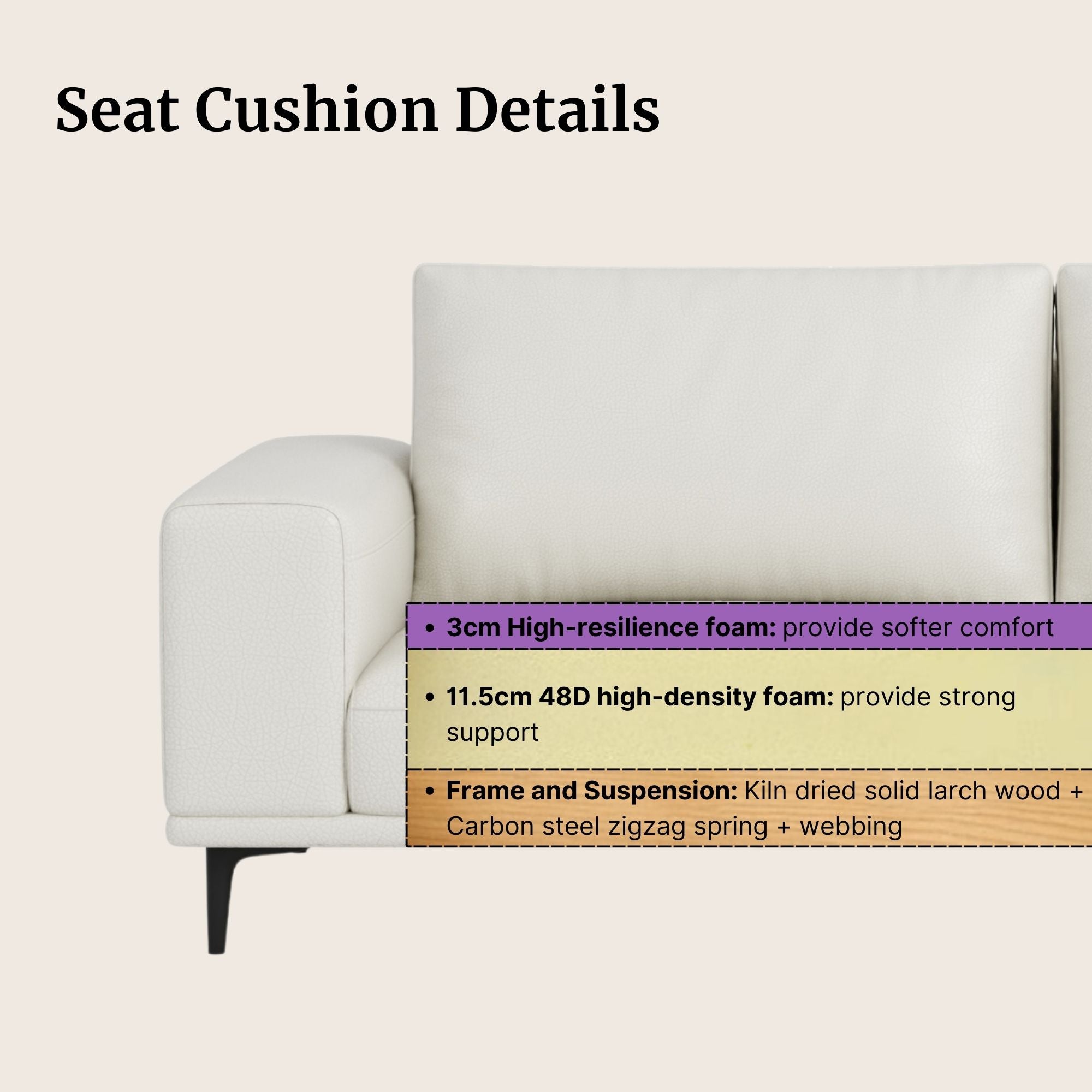 White sofa with seat cushion details on a beige background
