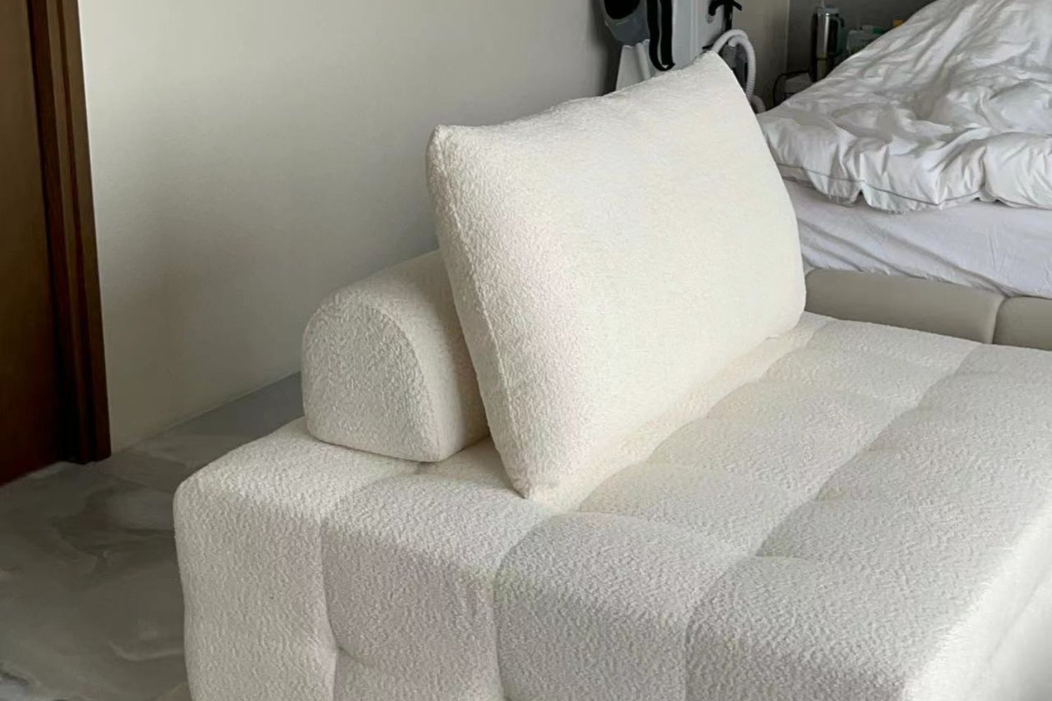Candy 125cm white fabric sofa bed in real customer homes