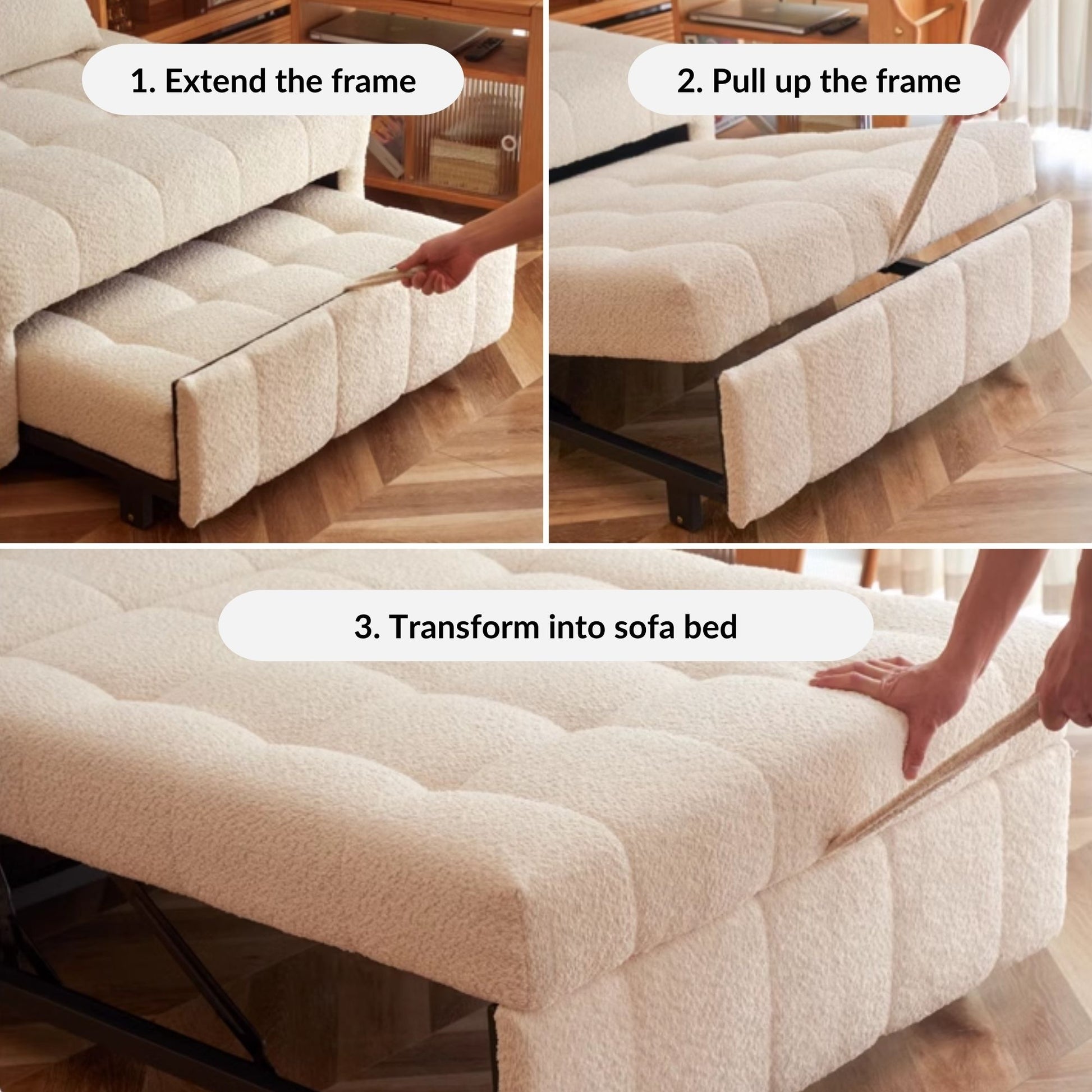 Candy white boucle fabric sofa bed
