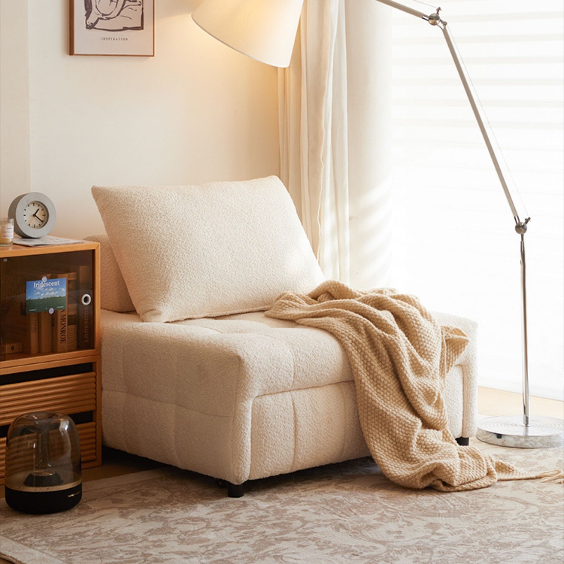Candy white boucle fabric sofa bed