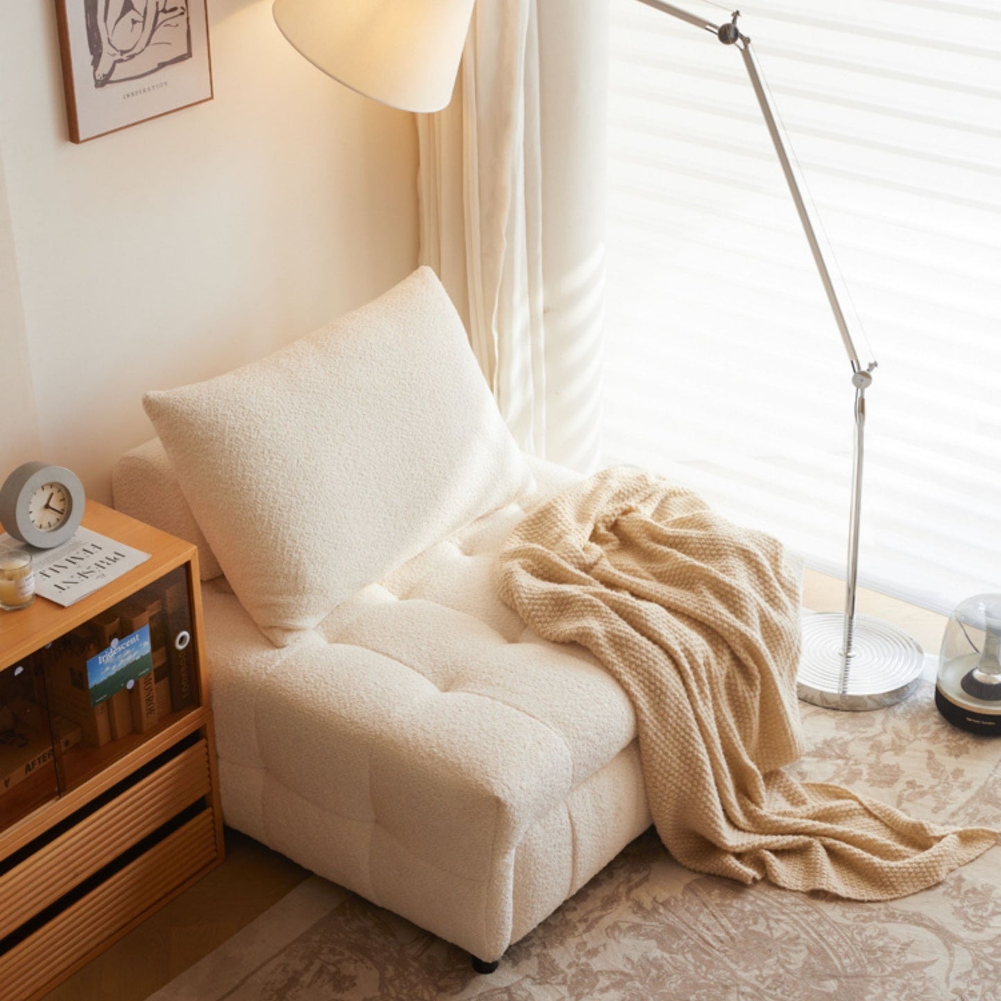 Candy white boucle fabric sofa bed