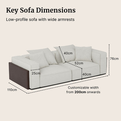 Diagram of a sofa with dimensions labeled on a beige background