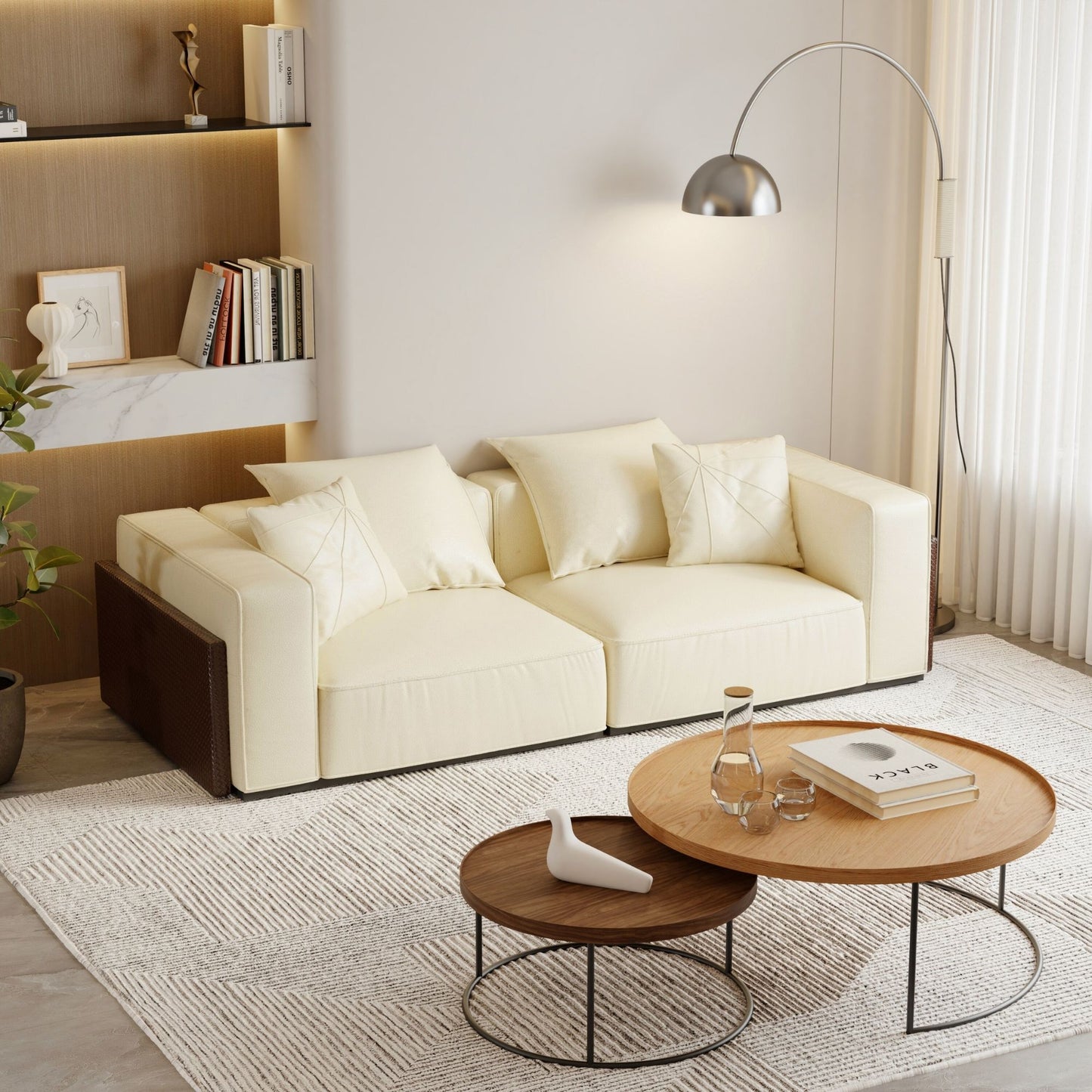 White half leather Carson 3 seater sofa in living room with room