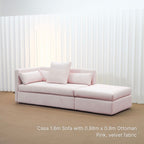 Casa 88cm x 80cm fabric ottoman in pink velvet fabric together as a set with a 160cm Casa fabric sofa