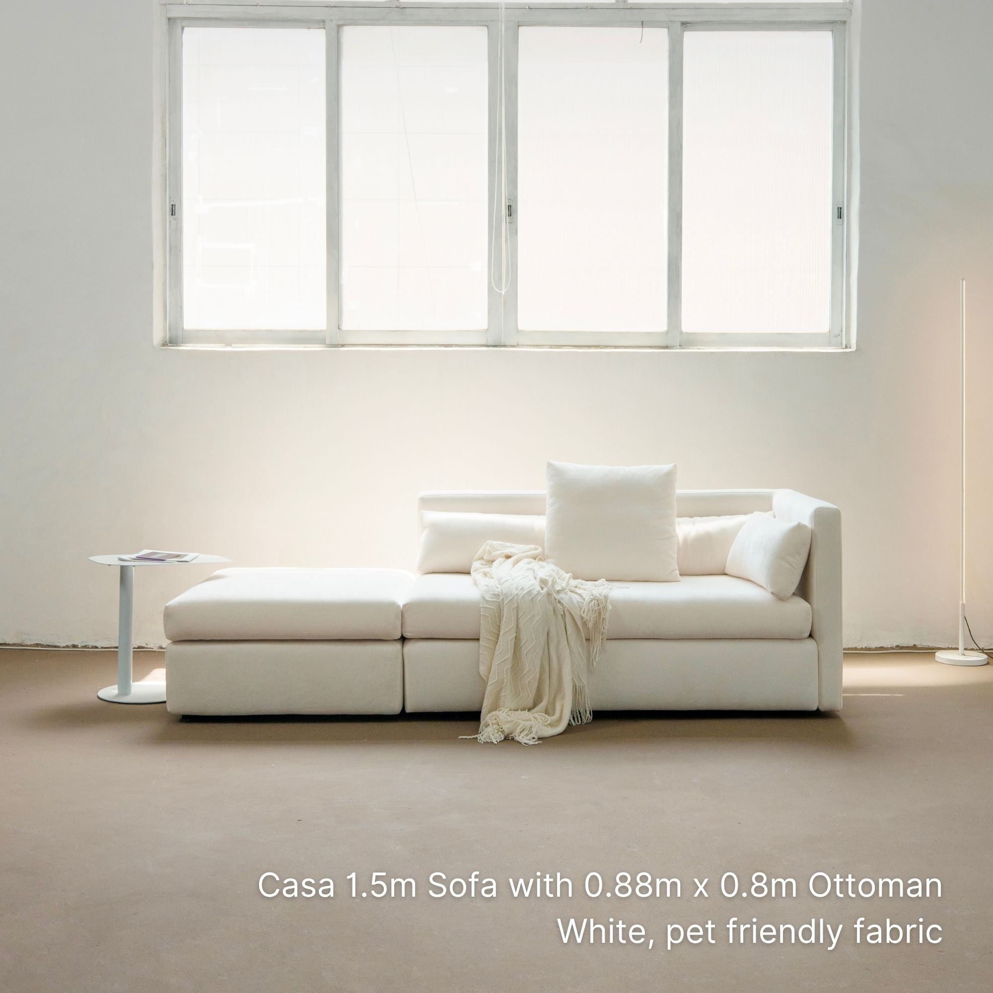 Casa fabric ottoman white sample at 88cm x 80cm front view