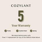 Cozylant 5-year warranty graphic with a beige background