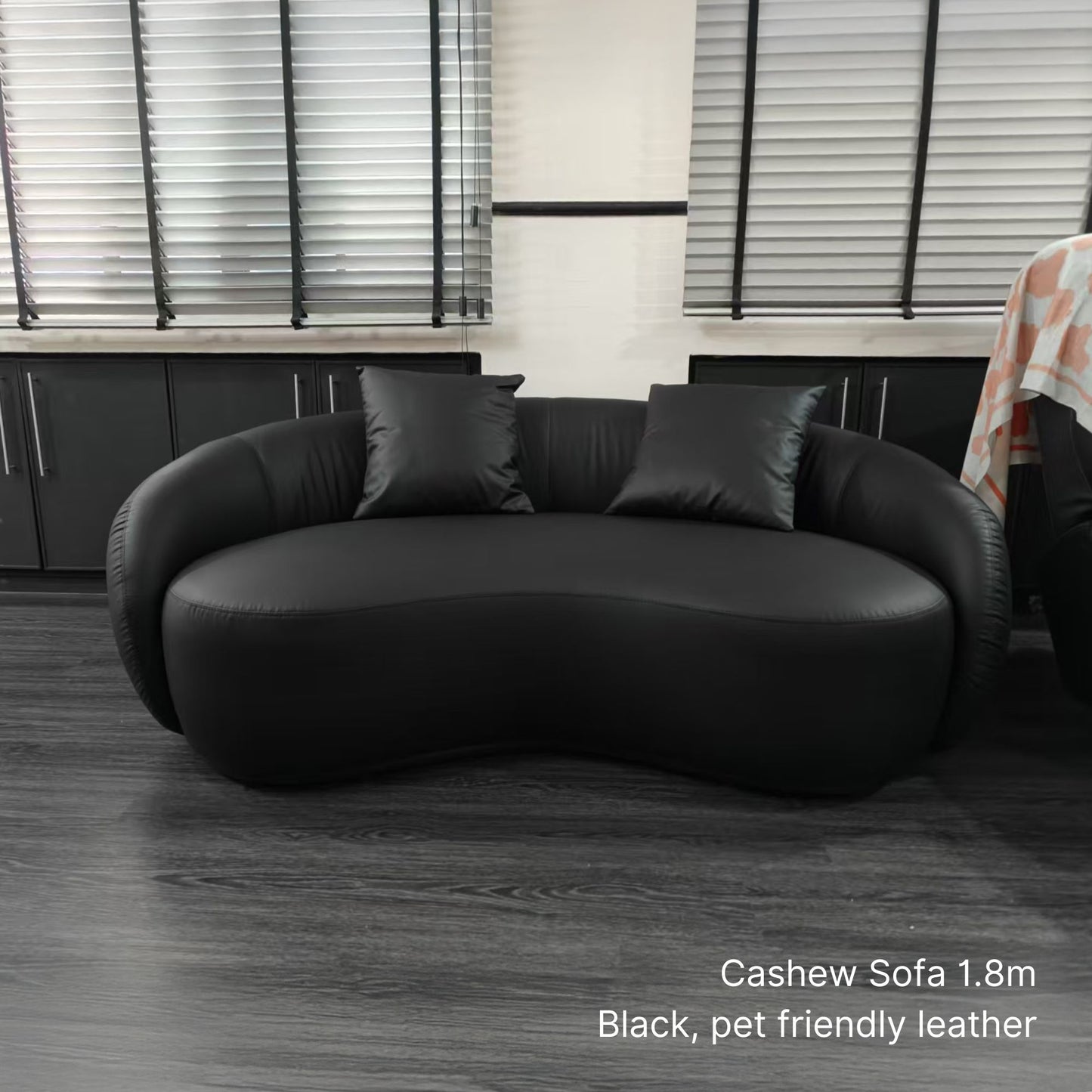 180cm Cashew 2 seater sofa in black pet friendly faux leather