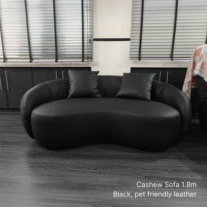 180cm Cashew 2 seater sofa in black pet friendly faux leather