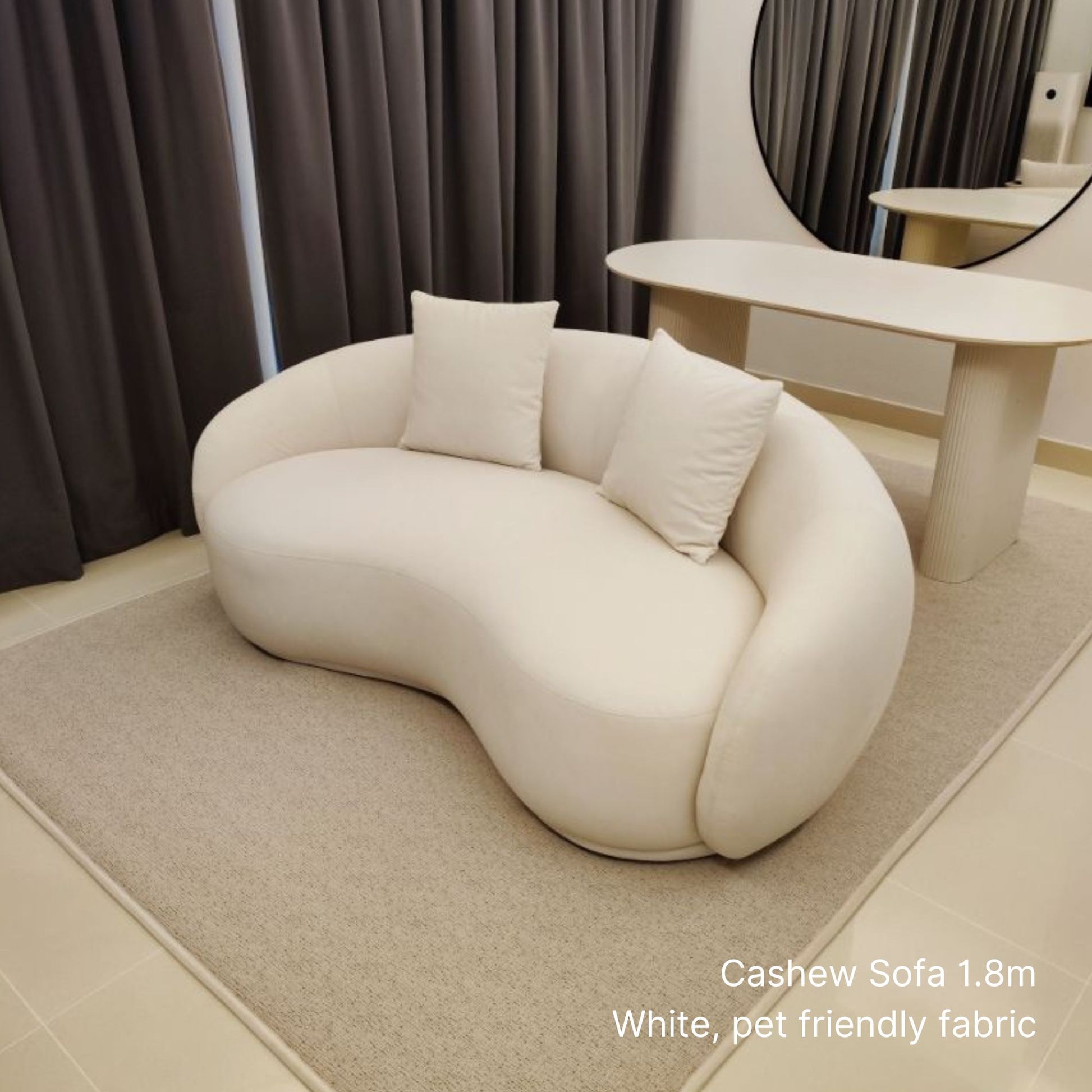 180cm 2 seater Cashew sofa in white pet friendly fabric