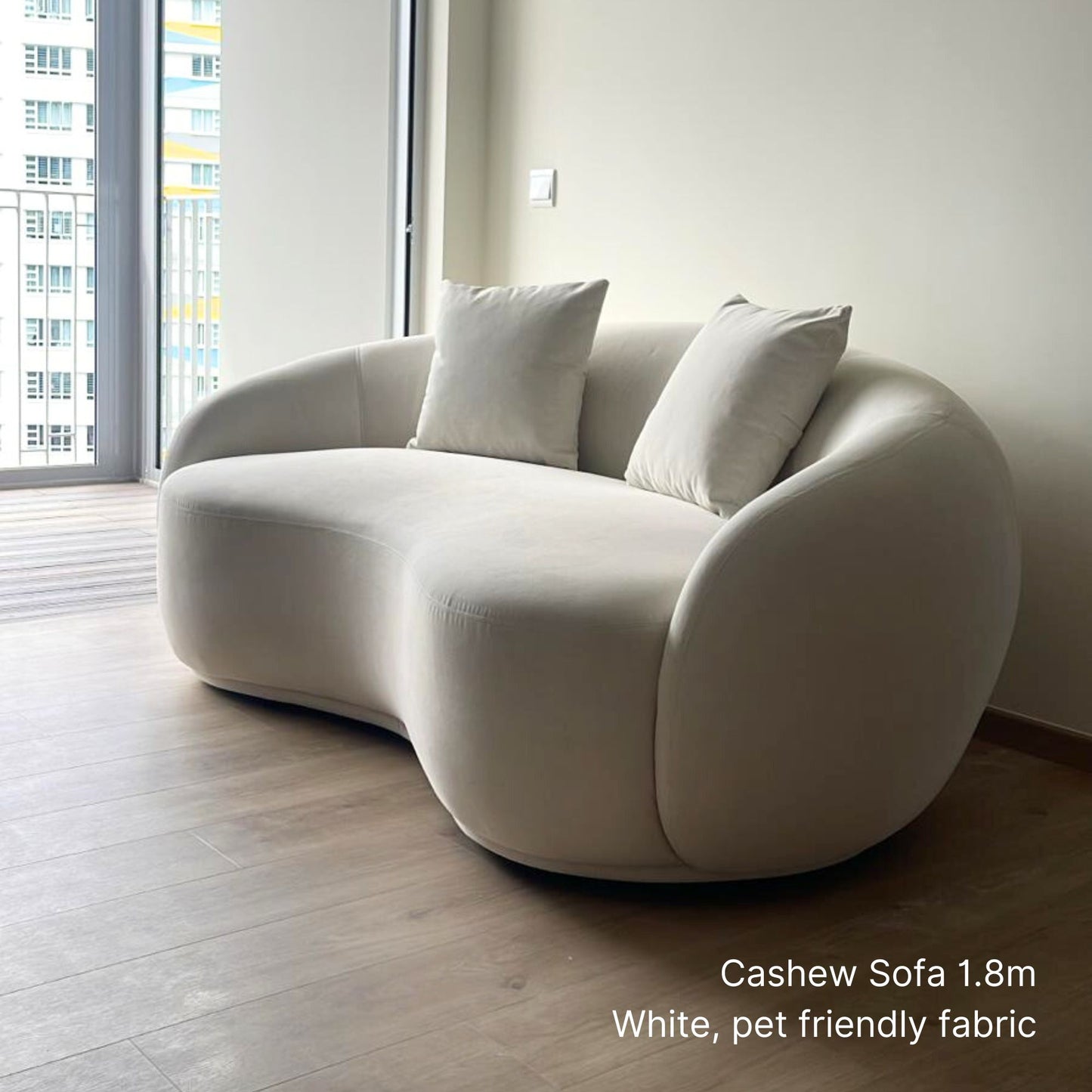 180cm Cashew 2 seater sofa in white pet friendly fabric