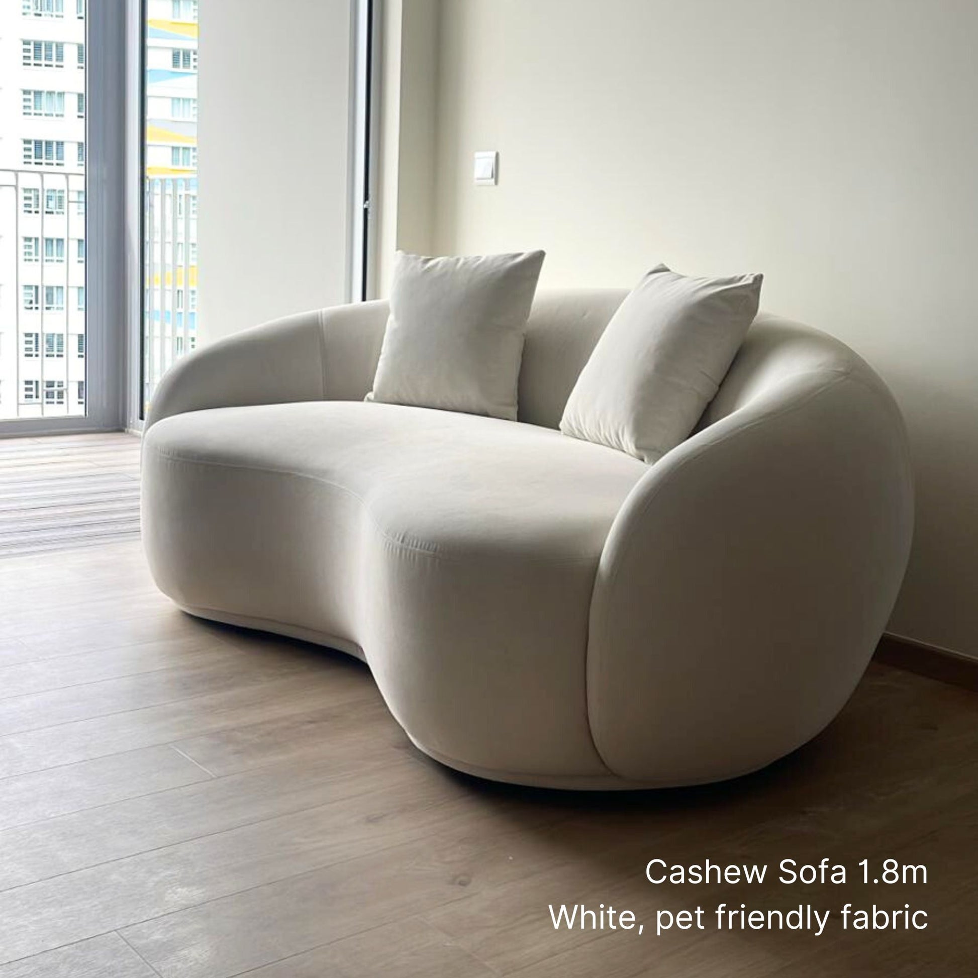 180cm Cashew 2 seater sofa in white pet friendly fabric