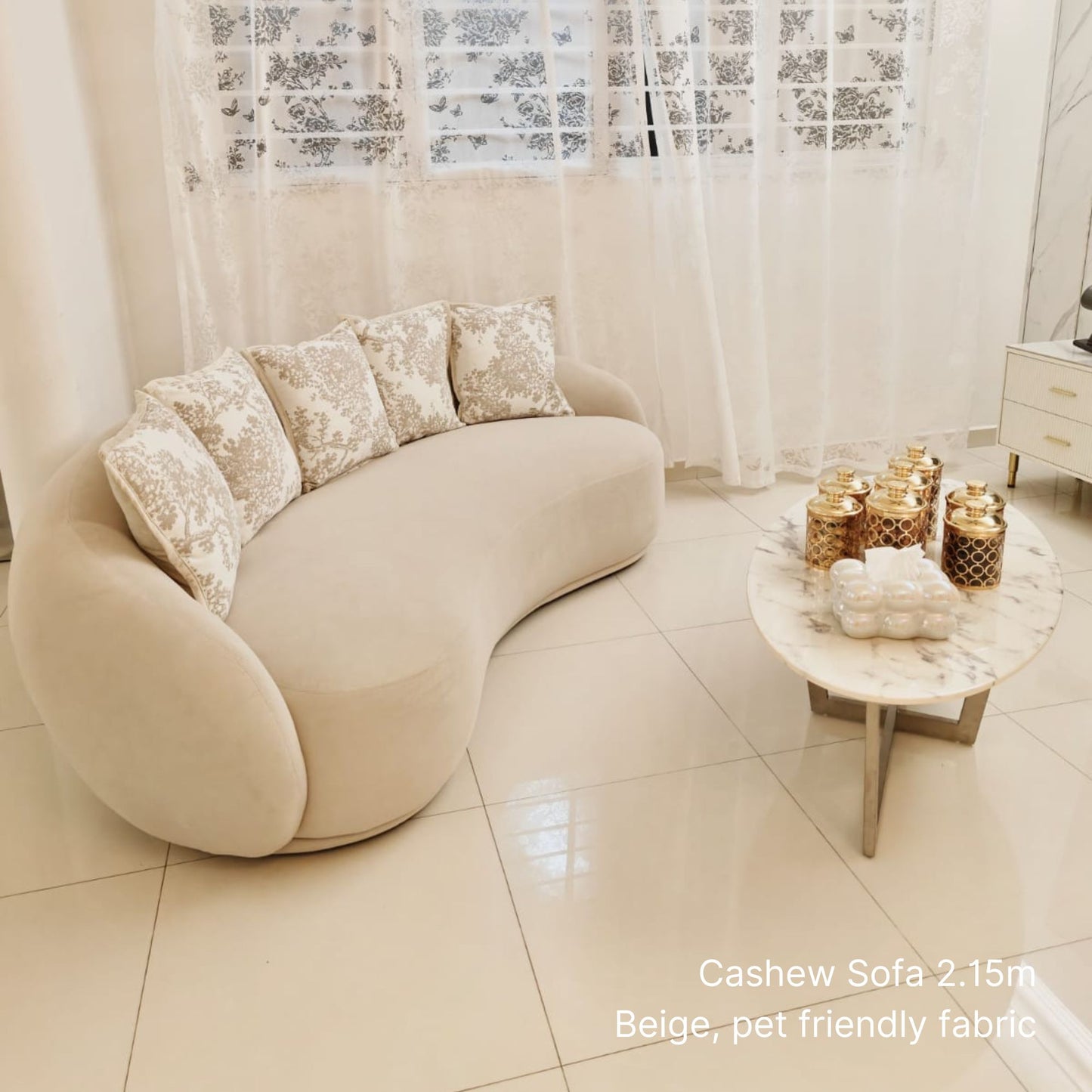 215cm Cashew 3 seater sofa in beige pet friendly fabric 