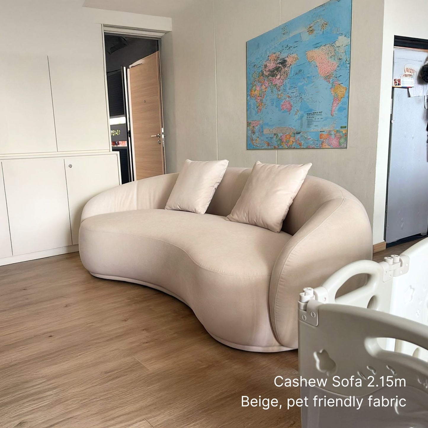 215cm Cashew 3 seater sofa in beige pet friendly fabric