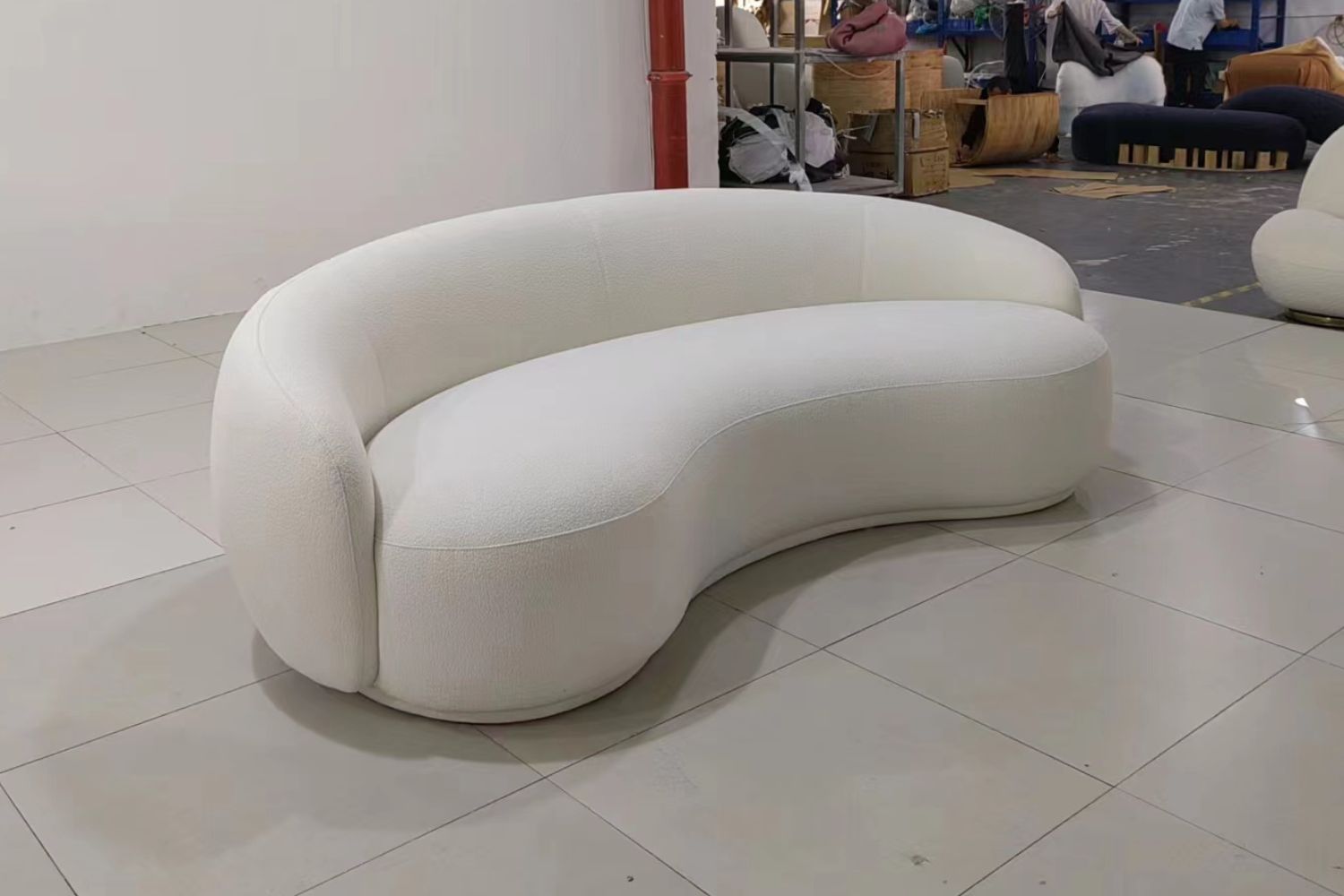 Cashew 215cm White Fabric Sofa | Demo 1