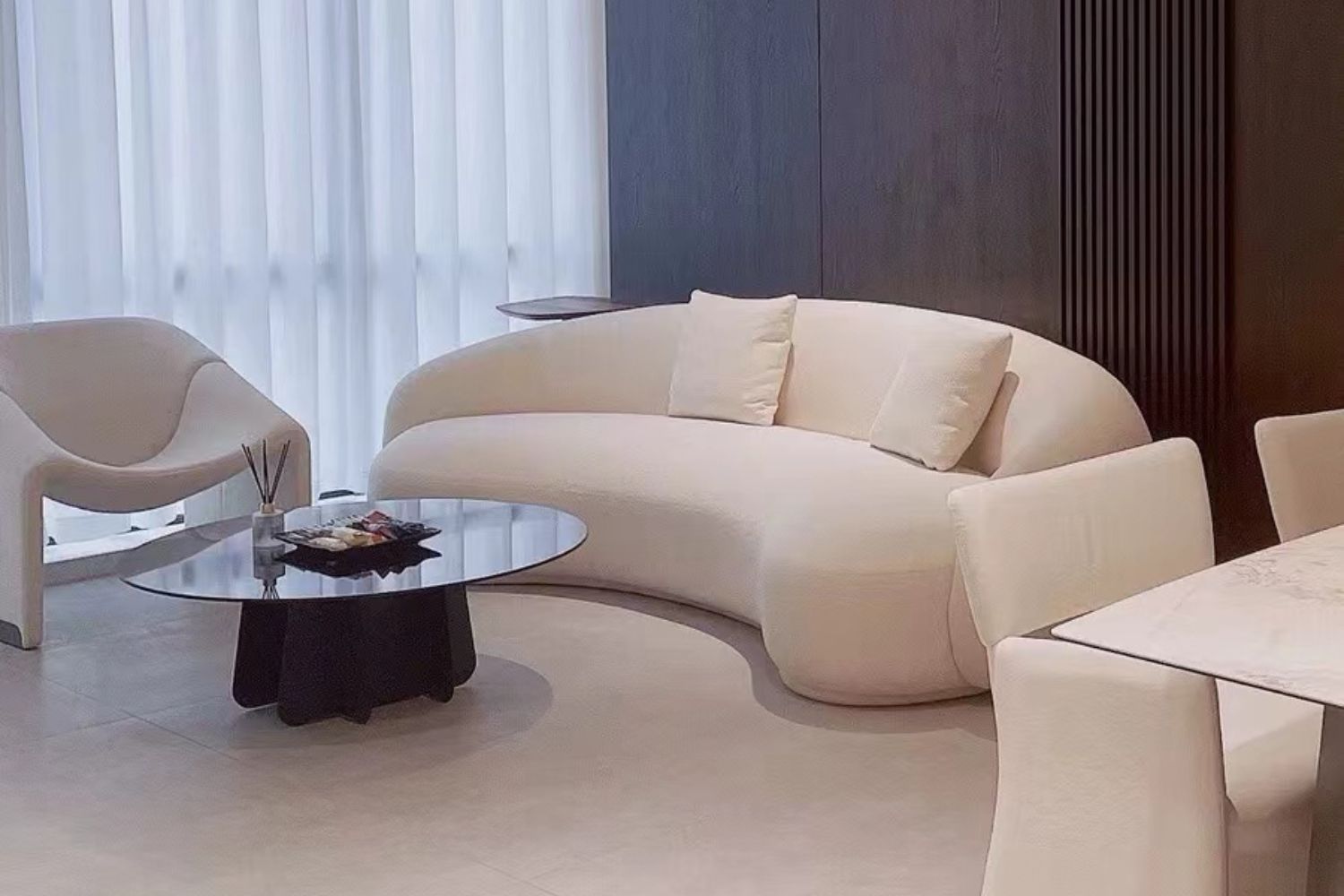 Cashew 215cm White Fabric Sofa Real Home | Demo 2