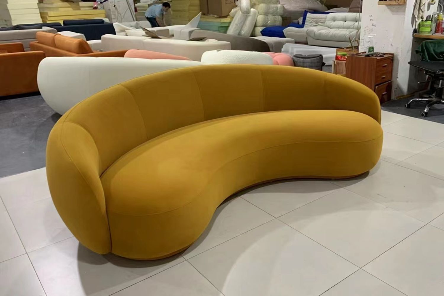 Cashew 235cm Yellow Fabric Sofa | Demo 3