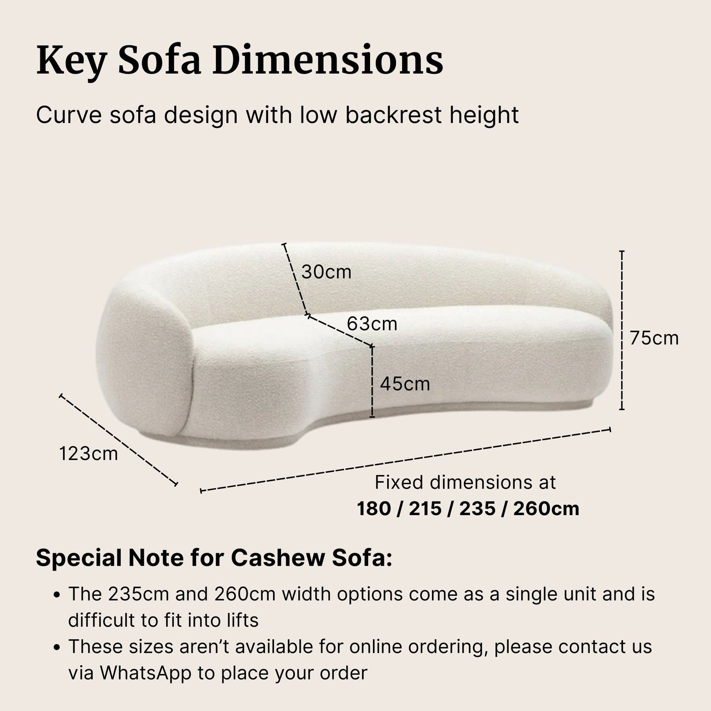 Key sofa dimensions for Cashew fabric sofa