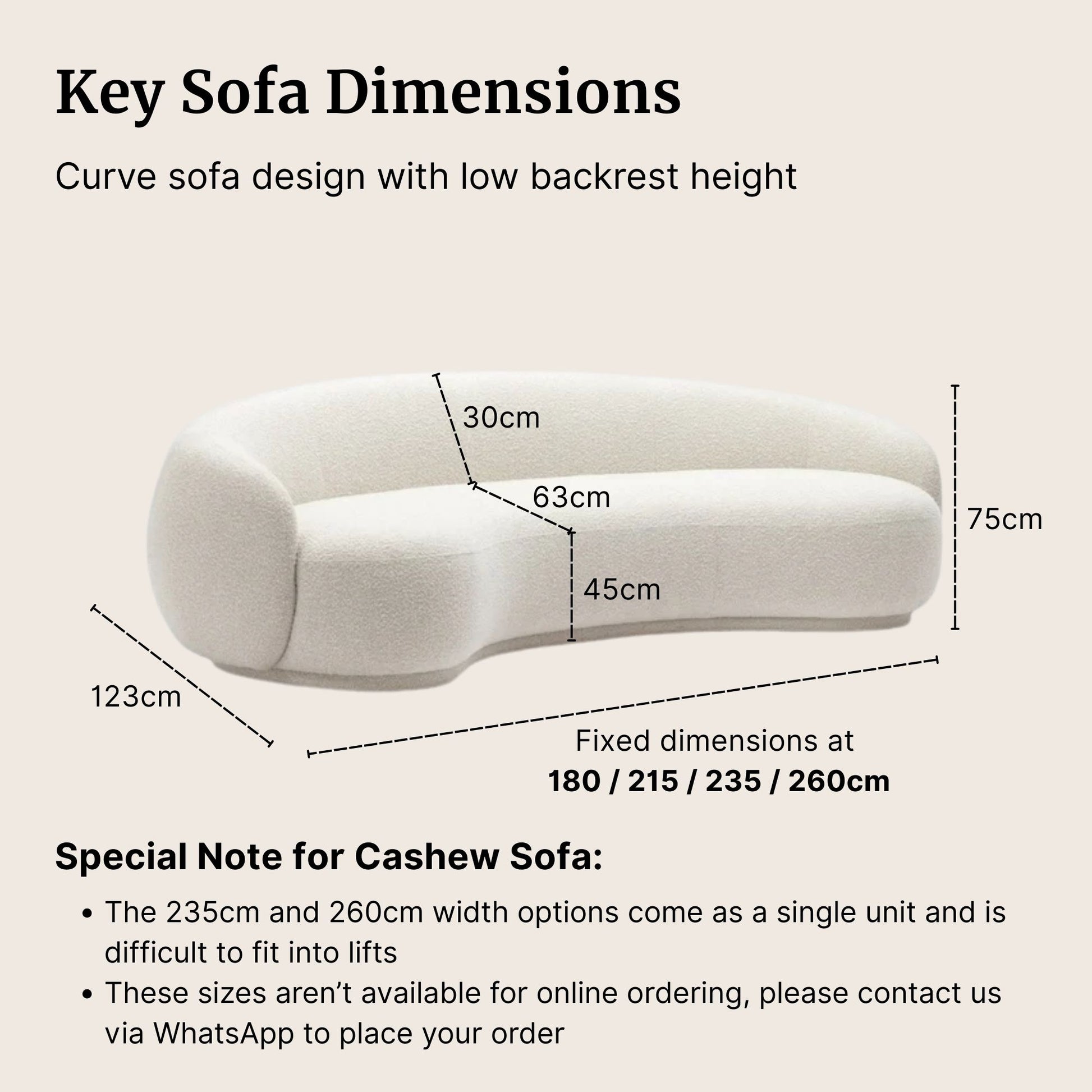 Key sofa dimensions for Cashew fabric sofa
