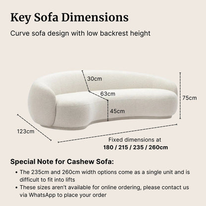 Key sofa dimensions for Cashew fabric sofa